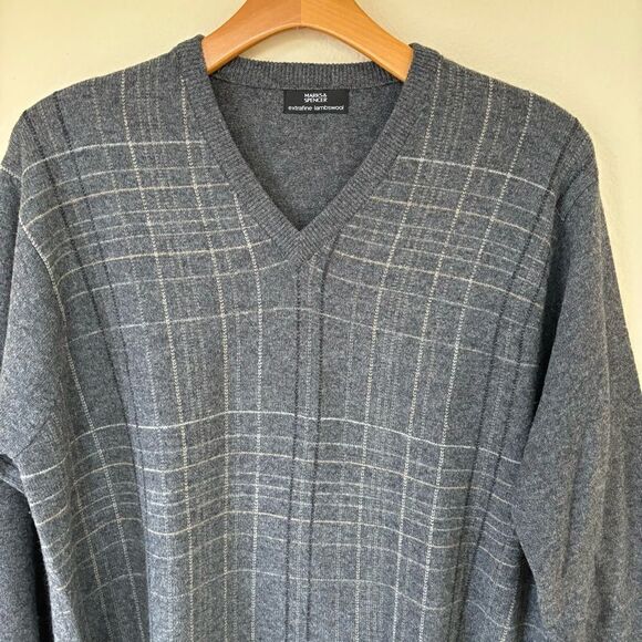 Plaid Lambswool Sweater Marks & Spencer Gray Mens Size Large V-Neck plaid - Picture 4 of 7